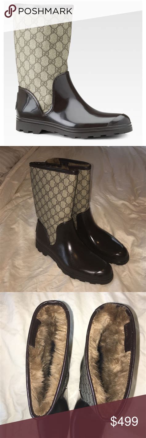 gucci suede rubber boot w fur lined|gucci boots snake bottom.